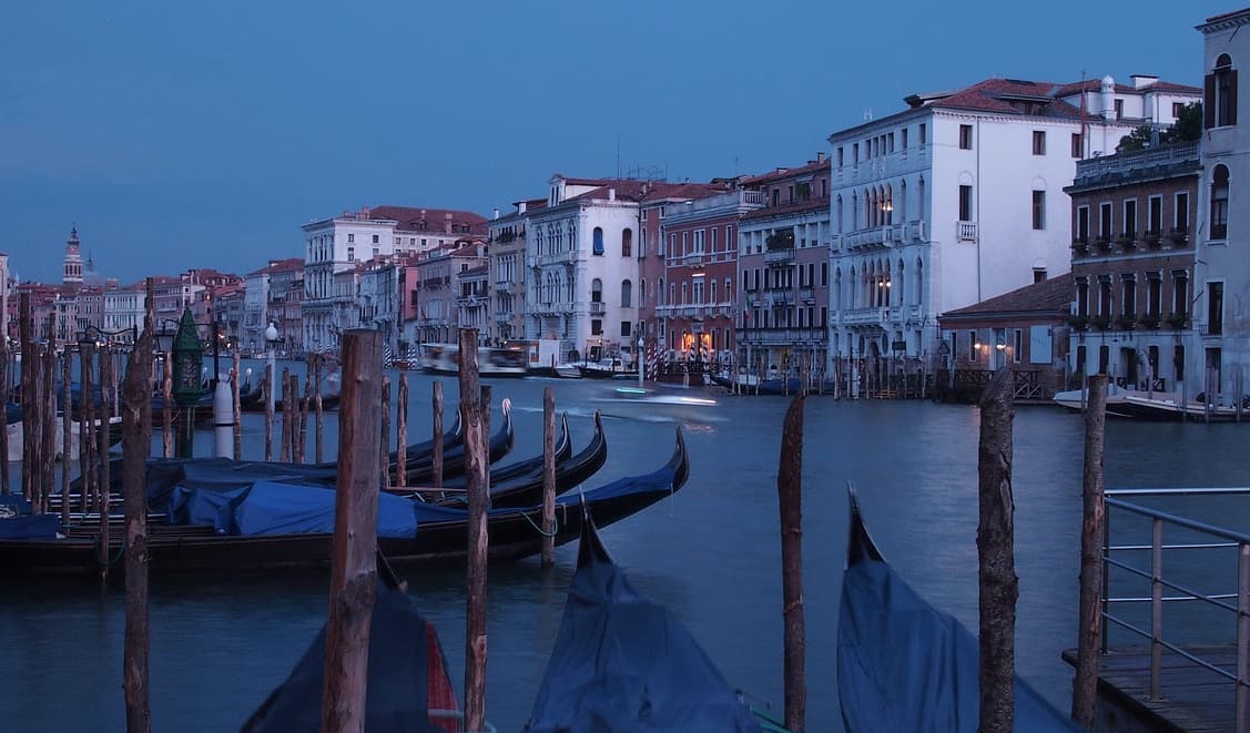 Venetian palaces and water of the Grand Canal in the evening light